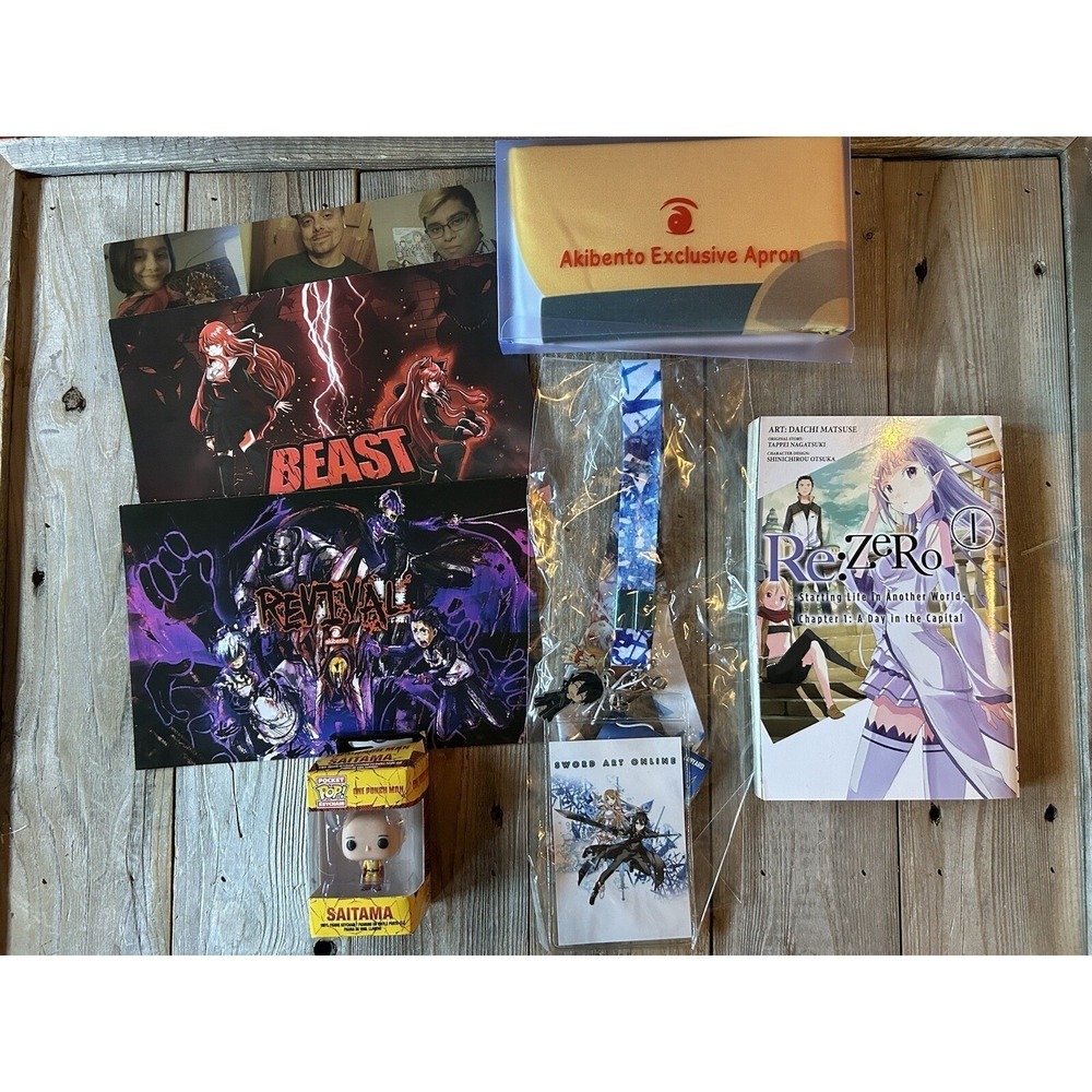 Akibento Anime Mystery Box Lot Re:Zero Manga One Punch Man Apron SAO Lanyard
